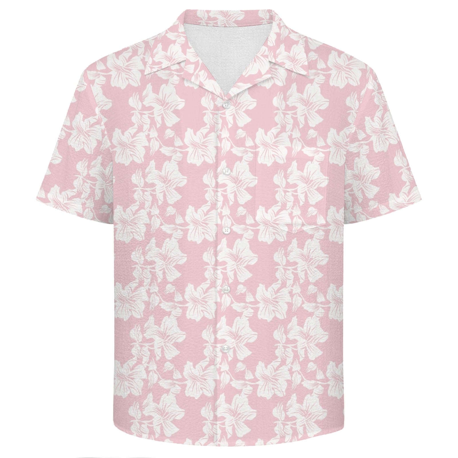 Pink Hawaiian Floral Men's Crinkle Hawaiian Shirt