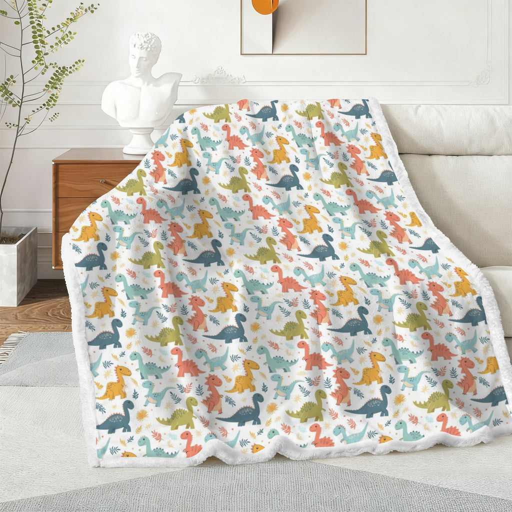 Cute Colourful Dinosaurs - Double-Layer Fleece Blanket 51"x59"