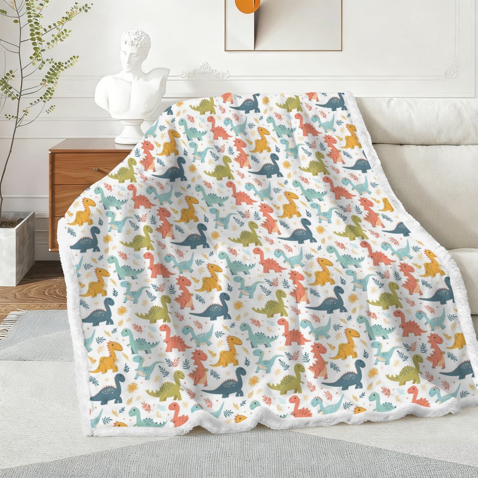 Cute Colourful Dinosaurs - Double-Layer Fleece Blanket 51"x59"