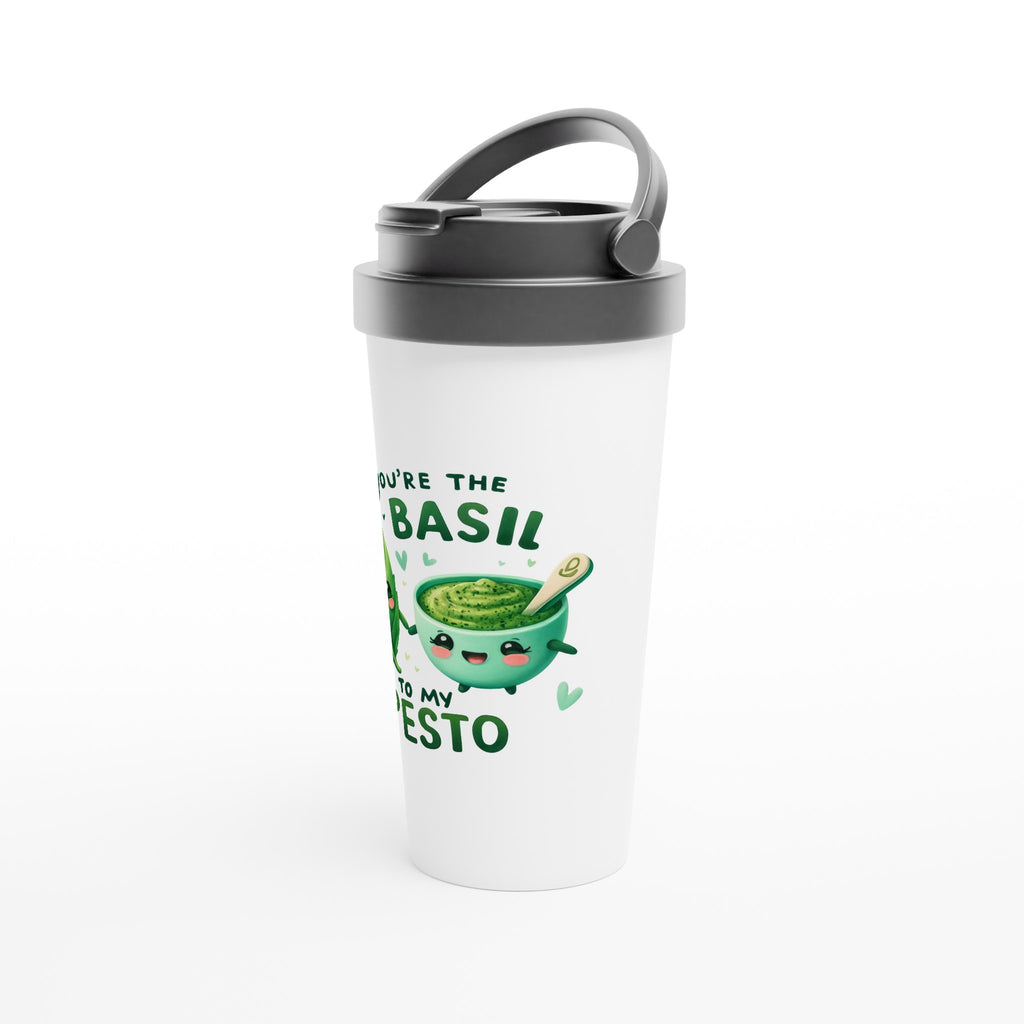 You're The Basil To My Pesto, Valentine - White 15oz Stainless Steel Travel Mug Travel Mug Food Globally Fulfilled Love