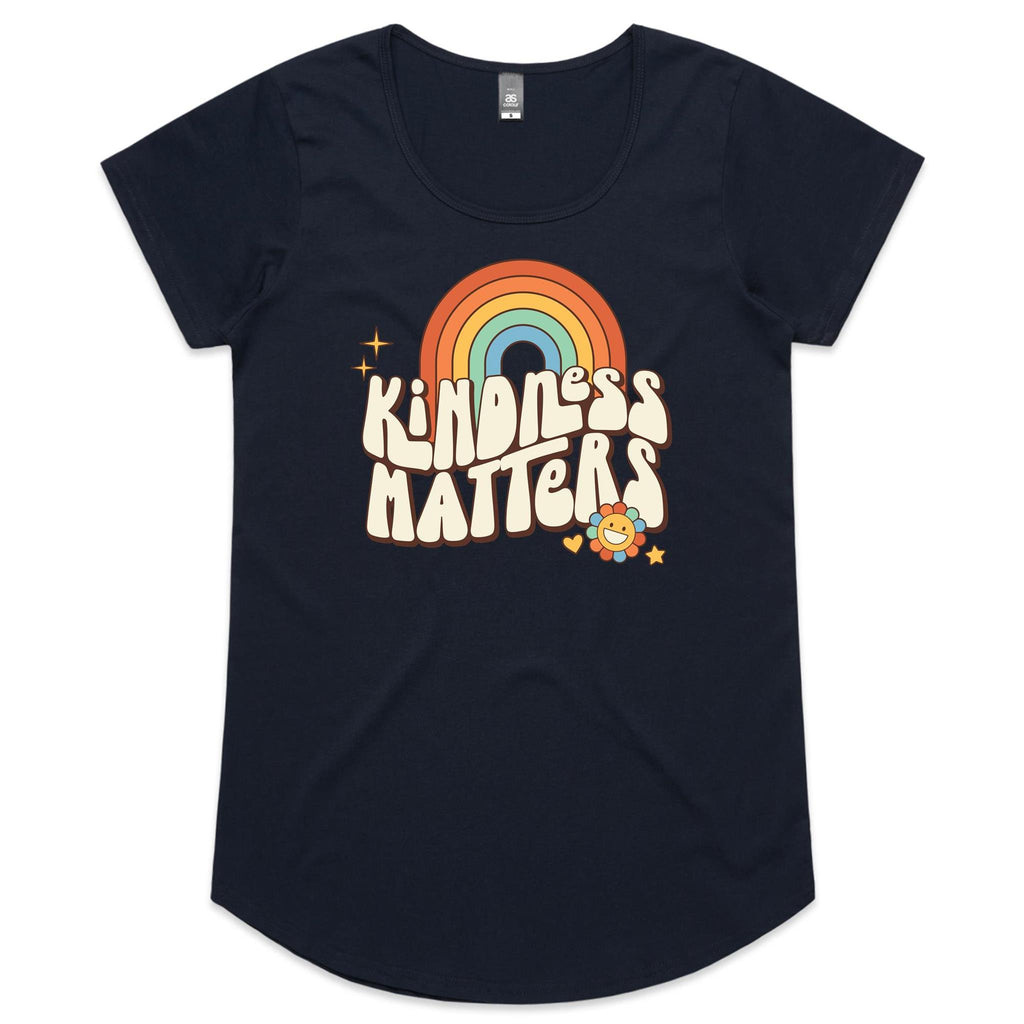 Kindness Matters - Womens Scoop Neck T-Shirt Navy Womens Scoop Neck T-shirt Kindness Positivity Printed In Australia Retro