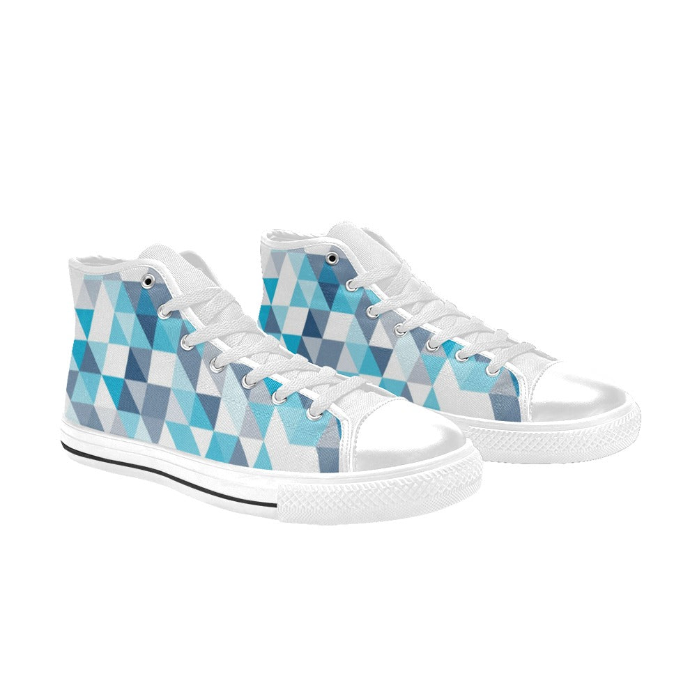 Blue Triangles - Women's High Top Canvas Shoes