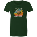 Never Forget Pluto - Womens T-shirt Forest Green Womens T-shirt Printed In Australia Space