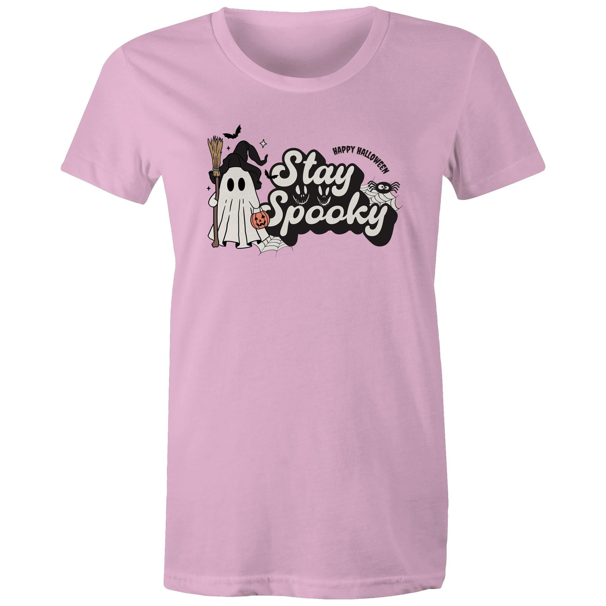 Stay Spooky, Halloween - Womens T-shirt Pink Womens T-shirt Halloween Printed In Australia