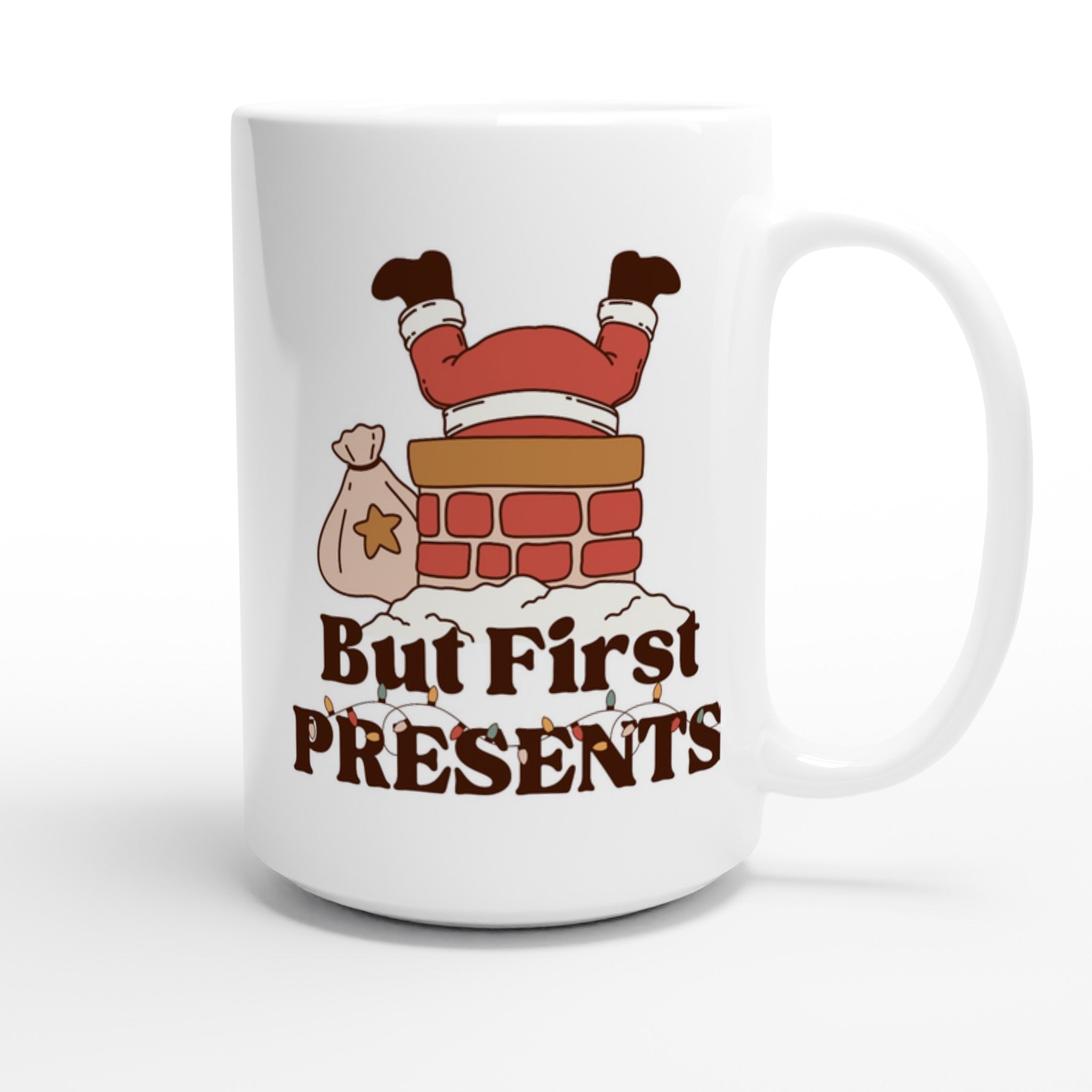 But First Presents, Santa In Chimney - White 15oz Ceramic Mug Christmas 15oz Mug