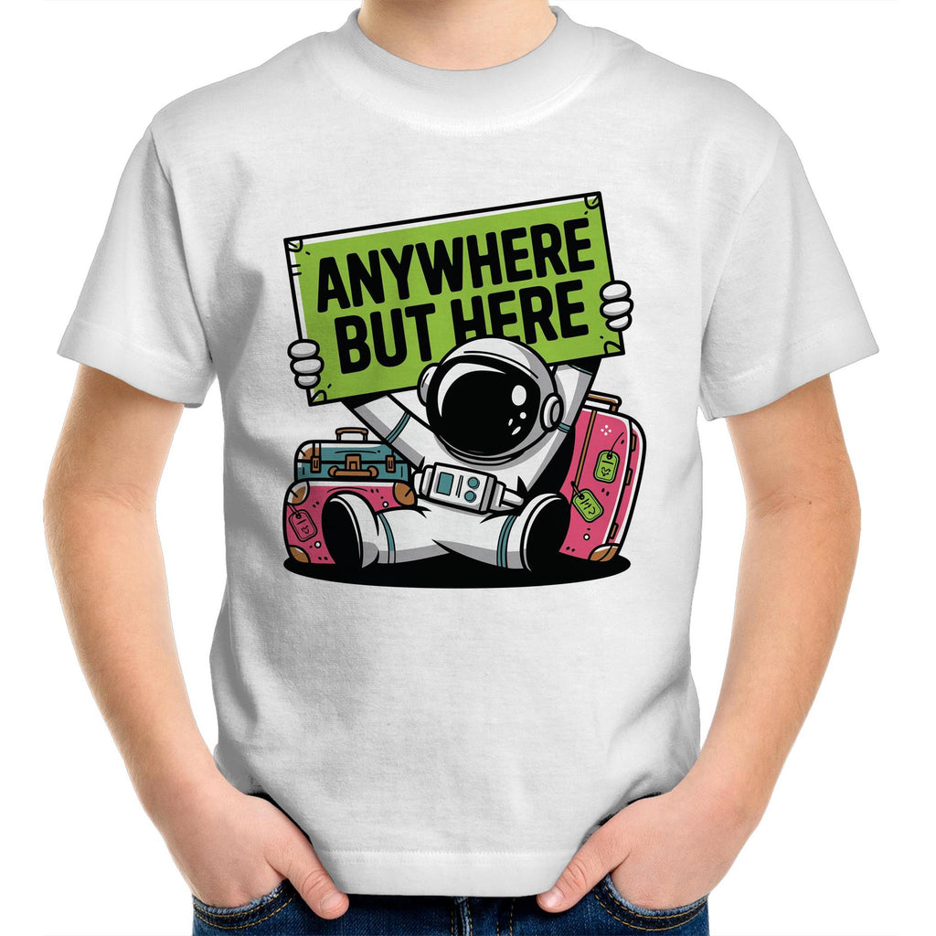 Astronaut, Anywhere But Here - Kids Youth T-Shirt White Kids Youth T-shirt Printed In Australia Space