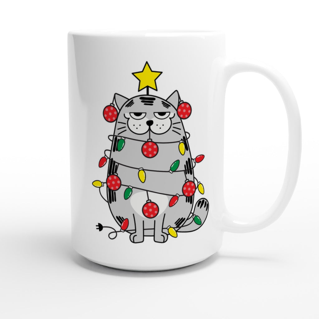 Christmas Cat - White 15oz Ceramic Mug Christmas 15oz Mug Christmas Globally Fulfilled