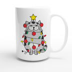 Christmas Cat - White 15oz Ceramic Mug Christmas 15oz Mug Christmas Globally Fulfilled