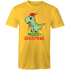 Dinosaur Santa, Merry Christmas - Mens T-Shirt Yellow Mens Christmas T-shirt Christmas Printed In Australia