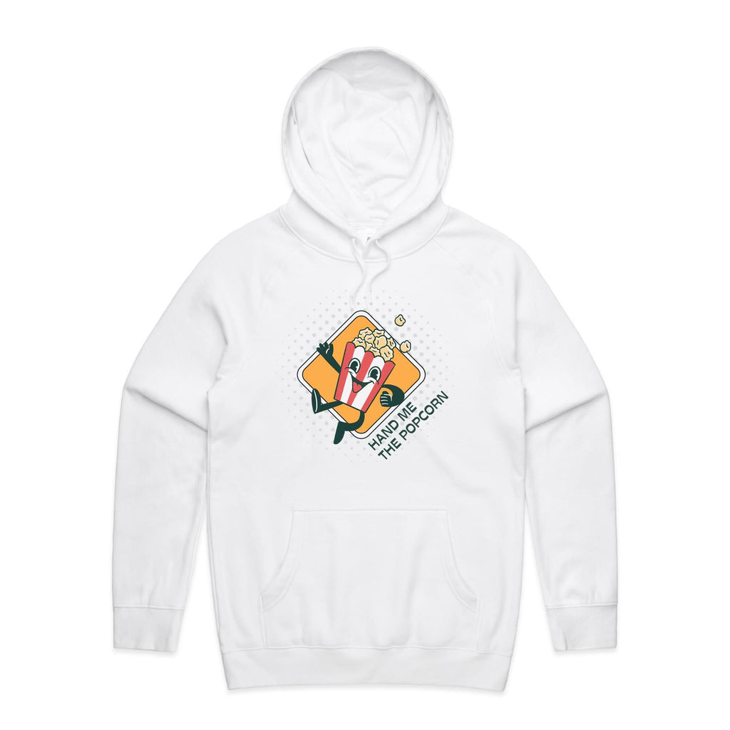 Hand Me The Popcorn - Mens Hoodie White Mens Hoodie Food Printed In Australia