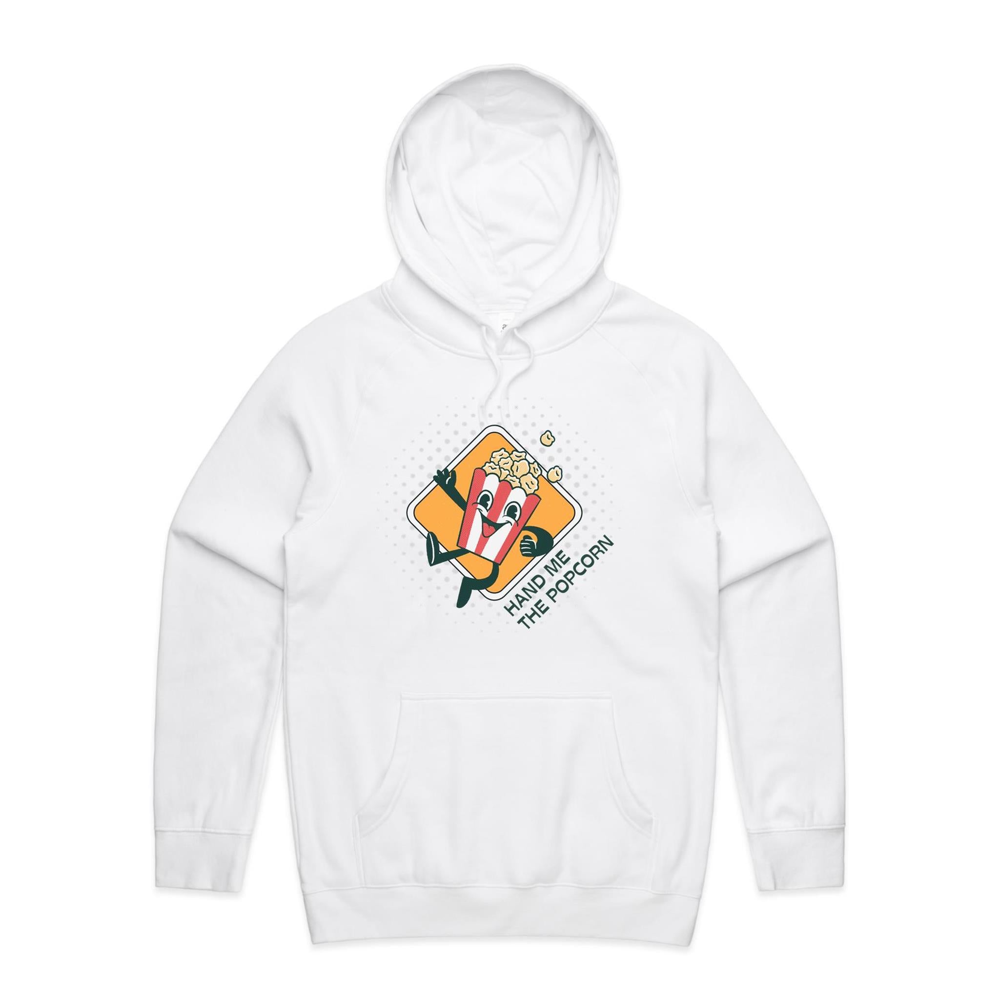 Hand Me The Popcorn - Mens Hoodie White Mens Hoodie Food Printed In Australia