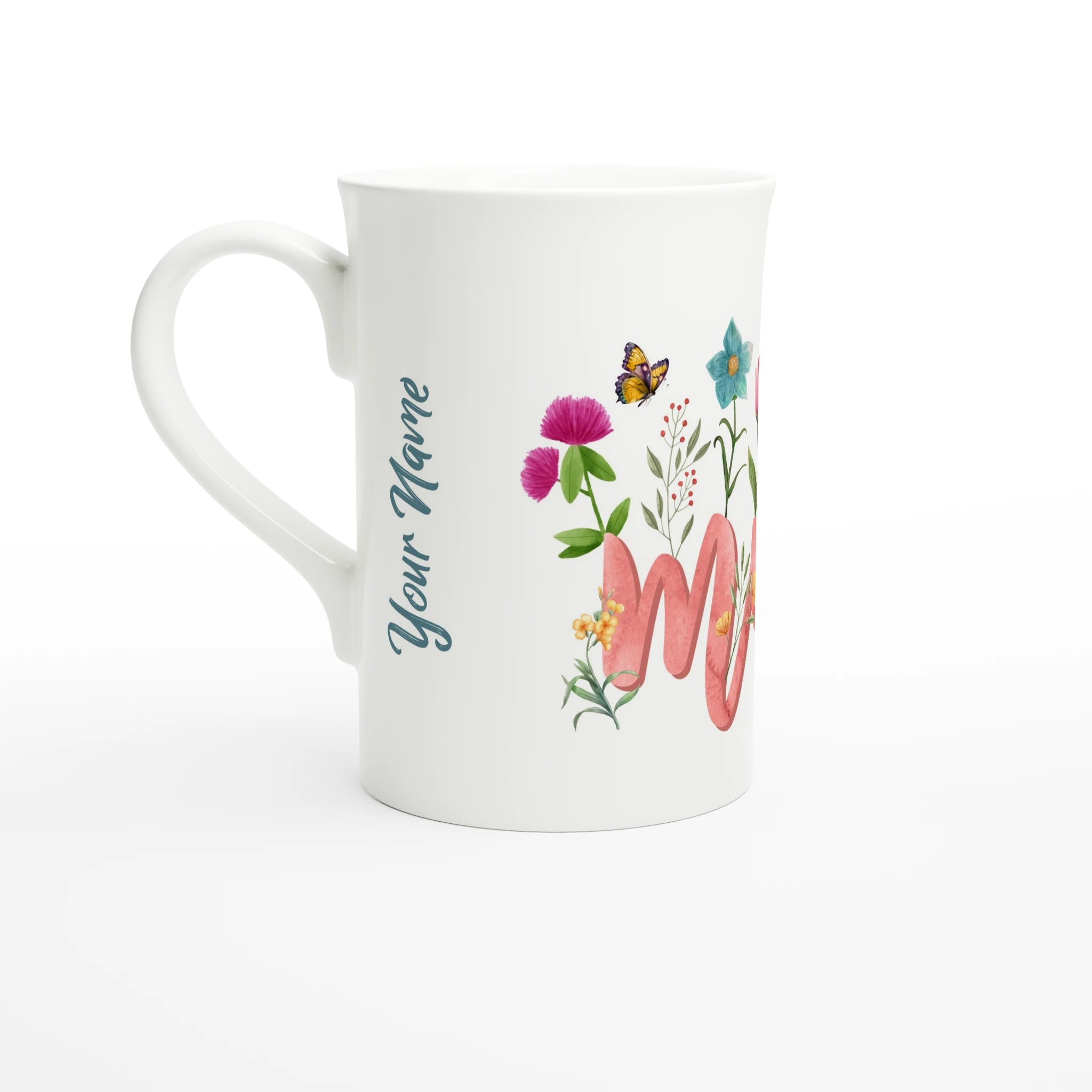 Personalised - Mum With Flowers And Butterflies - White 10oz Porcelain Slim Mug Default Title Personalised Porcelain Mug Globally Fulfilled Mum