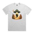 Black Cat Alien UFO Abduction AS Colour Heavy Faded Tee Faded White Heavy Faded T-shirt animal Printed In Australia Sci Fi