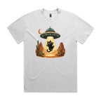 Black Cat Alien UFO Abduction AS Colour Heavy Faded Tee Faded White Heavy Faded T-shirt animal Printed In Australia Sci Fi