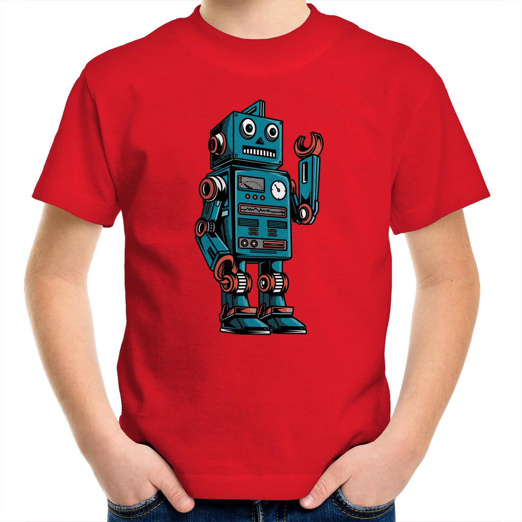 Robot - Kids Youth T-Shirt Red Kids Youth T-shirt Printed In Australia Sci Fi Tech
