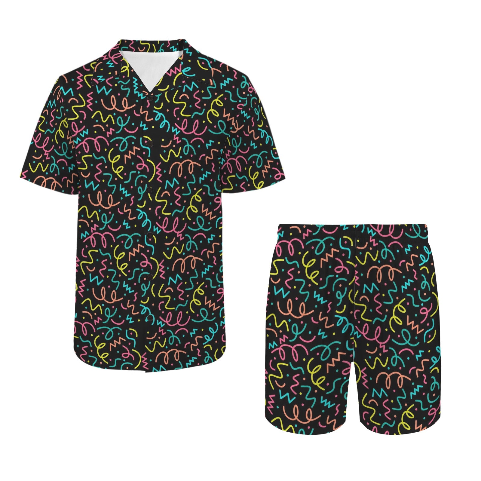 Squiggle Time Men's Hawaiian Shirt & Shorts Set Men's Hawaiian Shirt & Shorts Set Printed Offshore