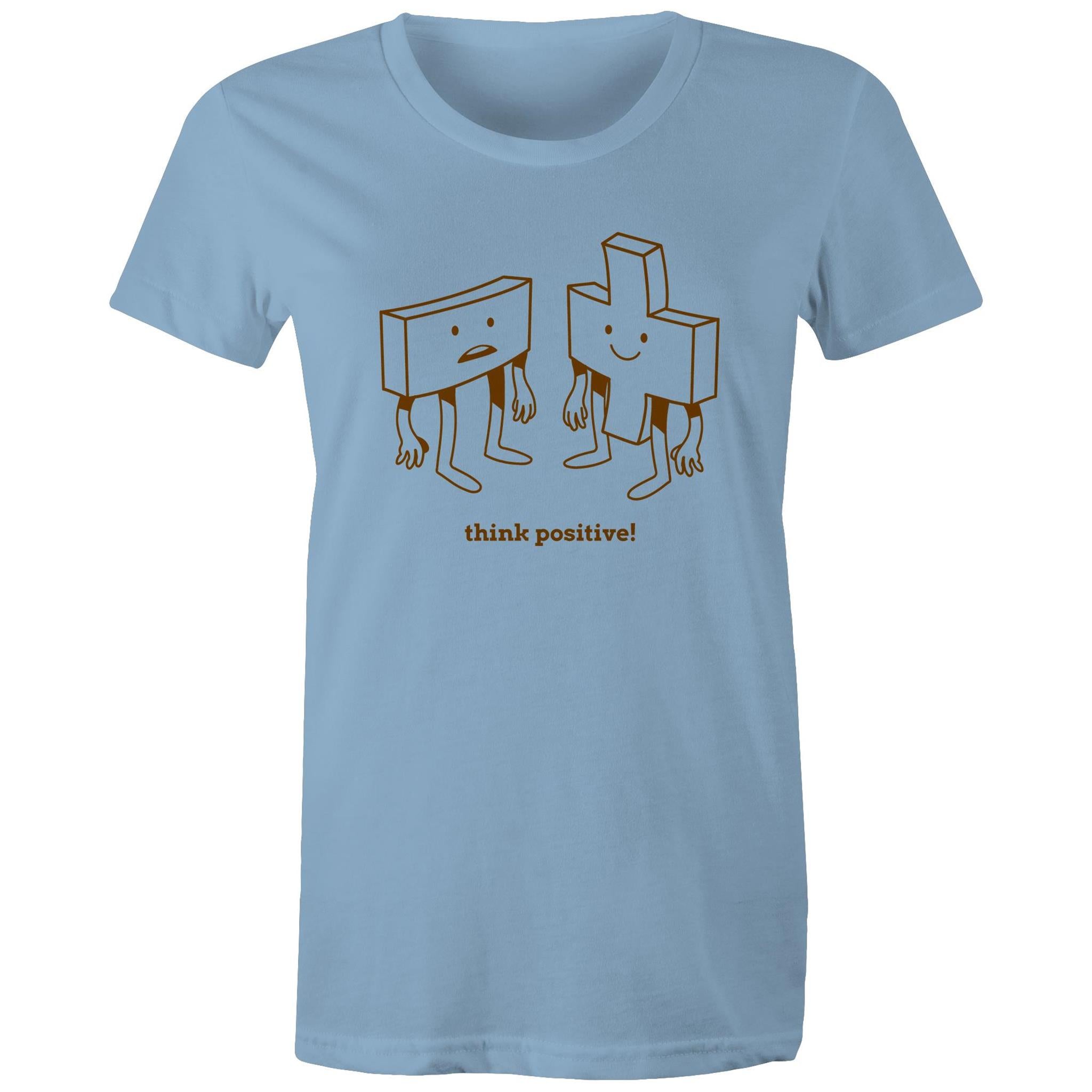 Think Positive, Maths - Womens T-shirt Carolina Blue Womens T-shirt Maths Positivity Printed In Australia