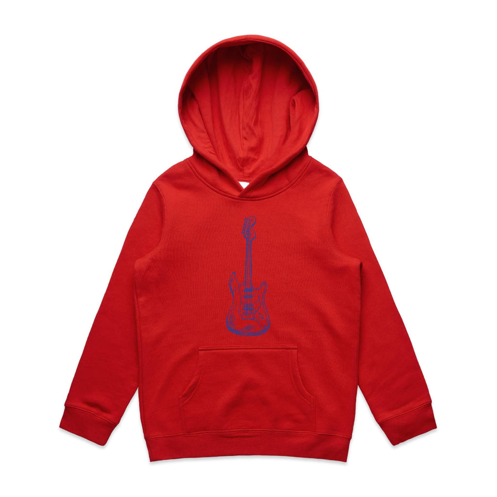 Guitar - Kids Hoodie Red Kids Hoodie Printed In Australia