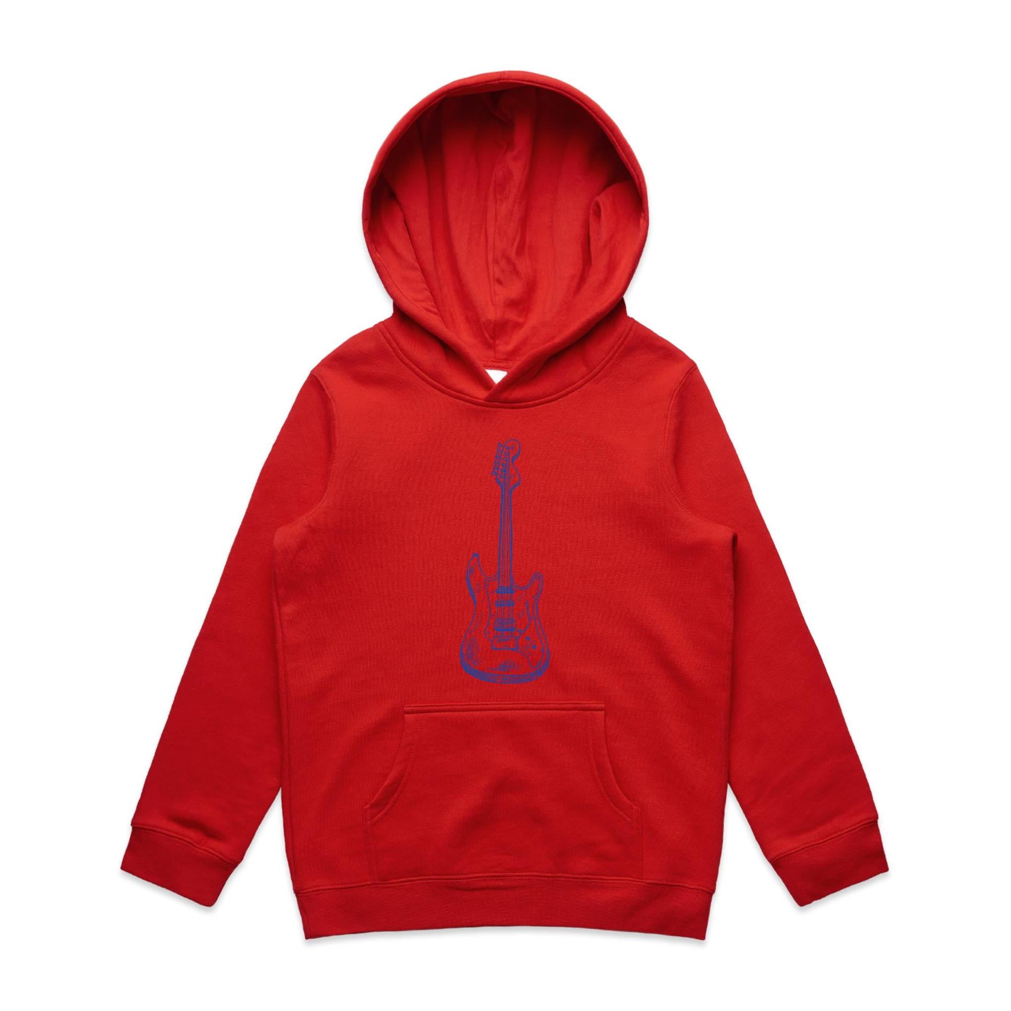 Guitar - Kids Hoodie Red Kids Hoodie Printed In Australia