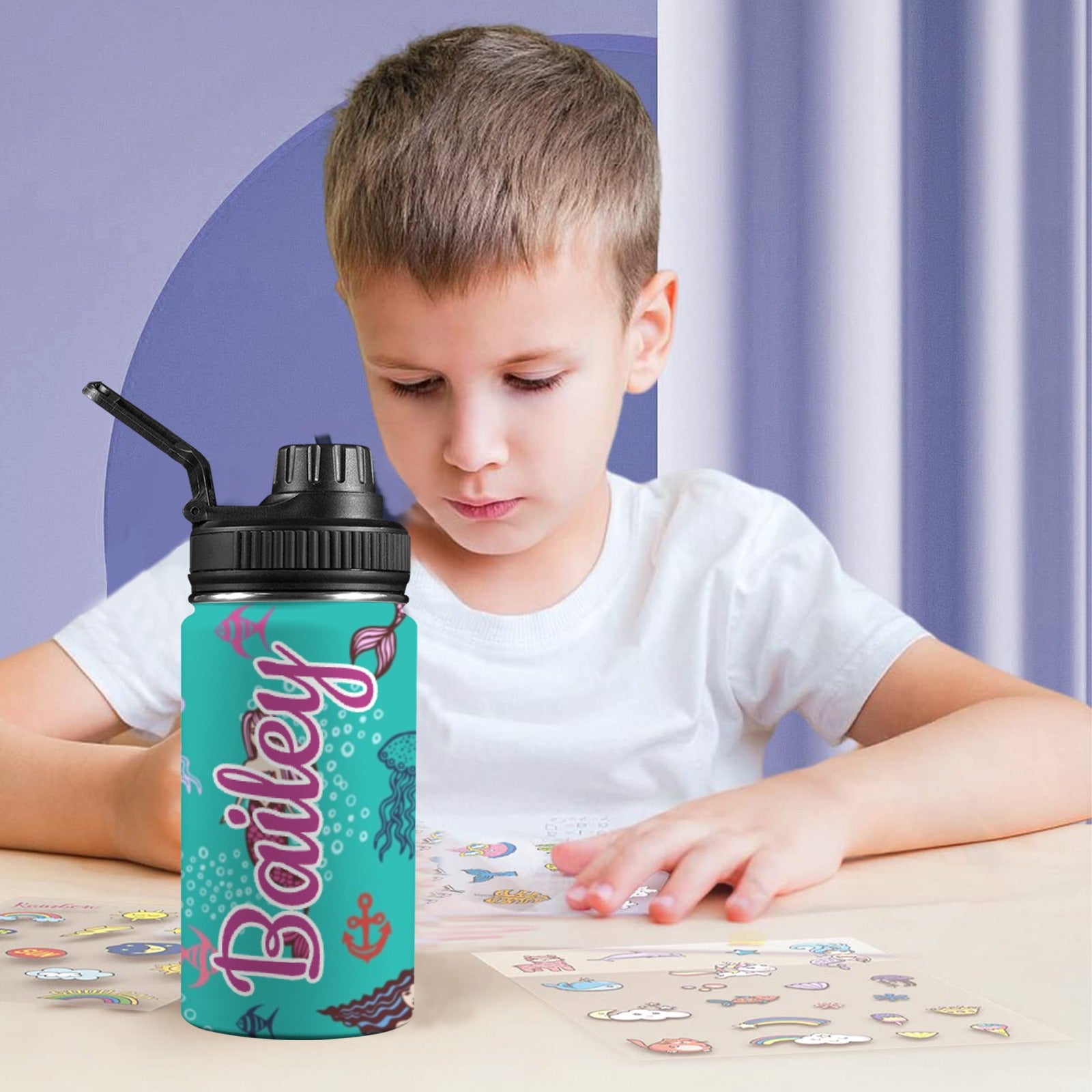 Personalised - Mermaids - Kids Stainless Steel Water Bottle