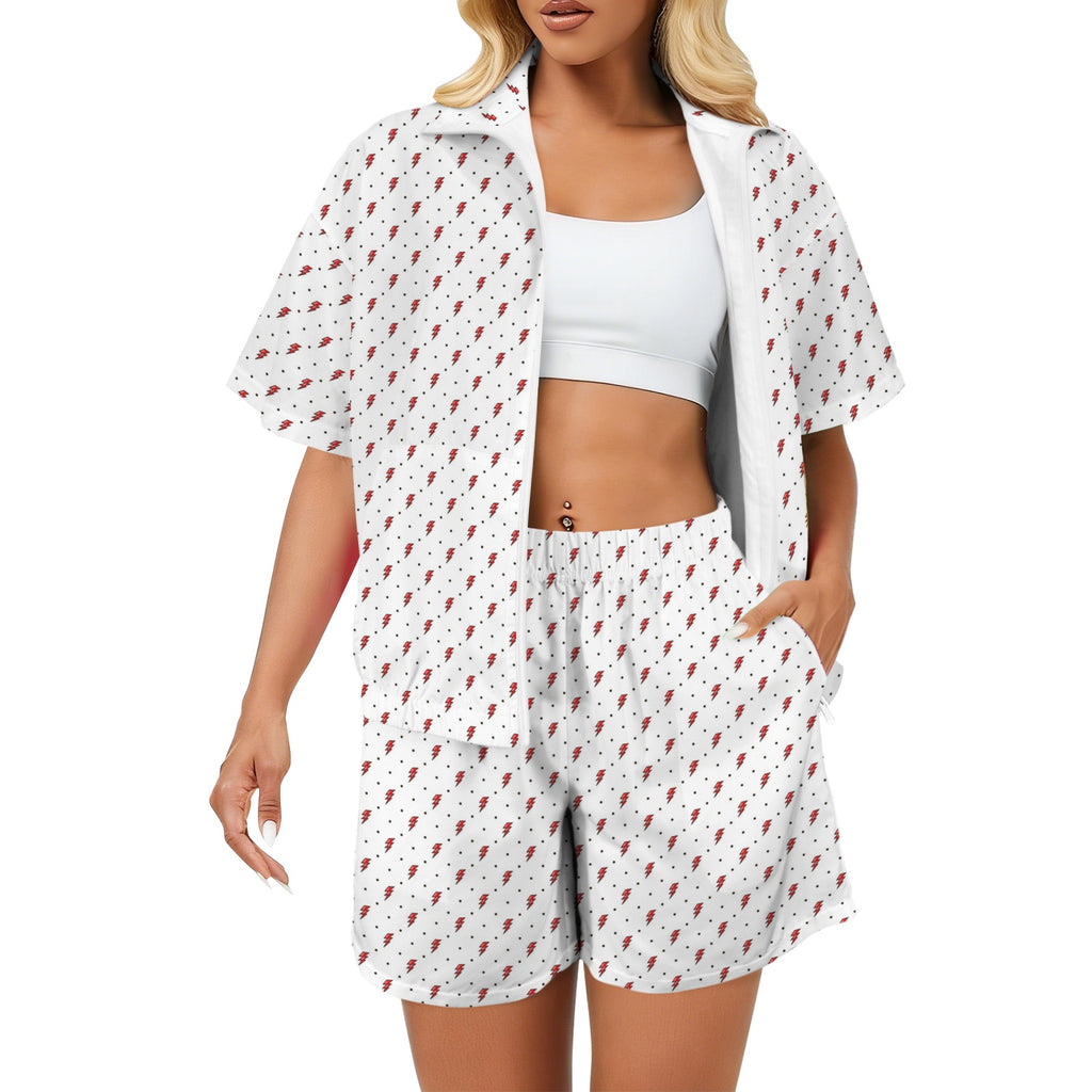 Red Lightning Women's Windbreaker Short Set 2XL Women's Windbreaker Short Set comic Printed Offshore