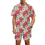 Hibiscus Men's Hawaiian Shirt & Shorts Set Men's Hawaiian Shirt & Shorts Set Plants Printed Offshore
