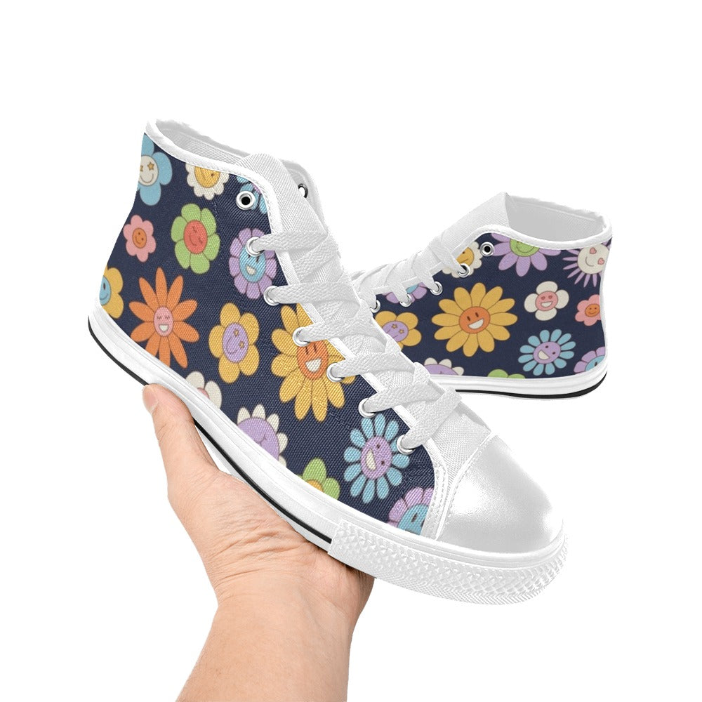 Groovy Flowers Kids High Top Canvas Shoes Kids High Top Canvas Shoes Plants Printed Offshore