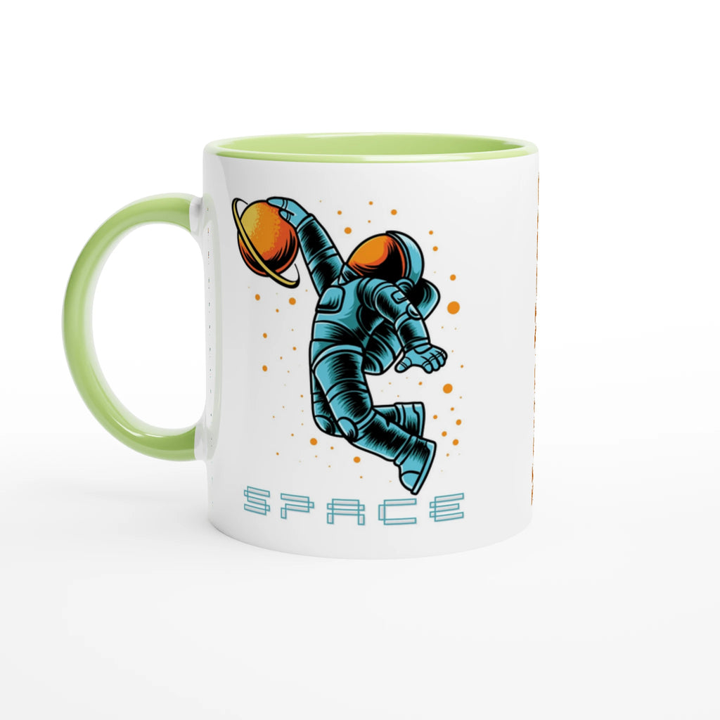 Personalised - Astronaut Basketball - White 11oz Ceramic Mug with Colour Inside Ceramic Green Personalised 11oz Mug customise Globally Fulfilled personalise Space