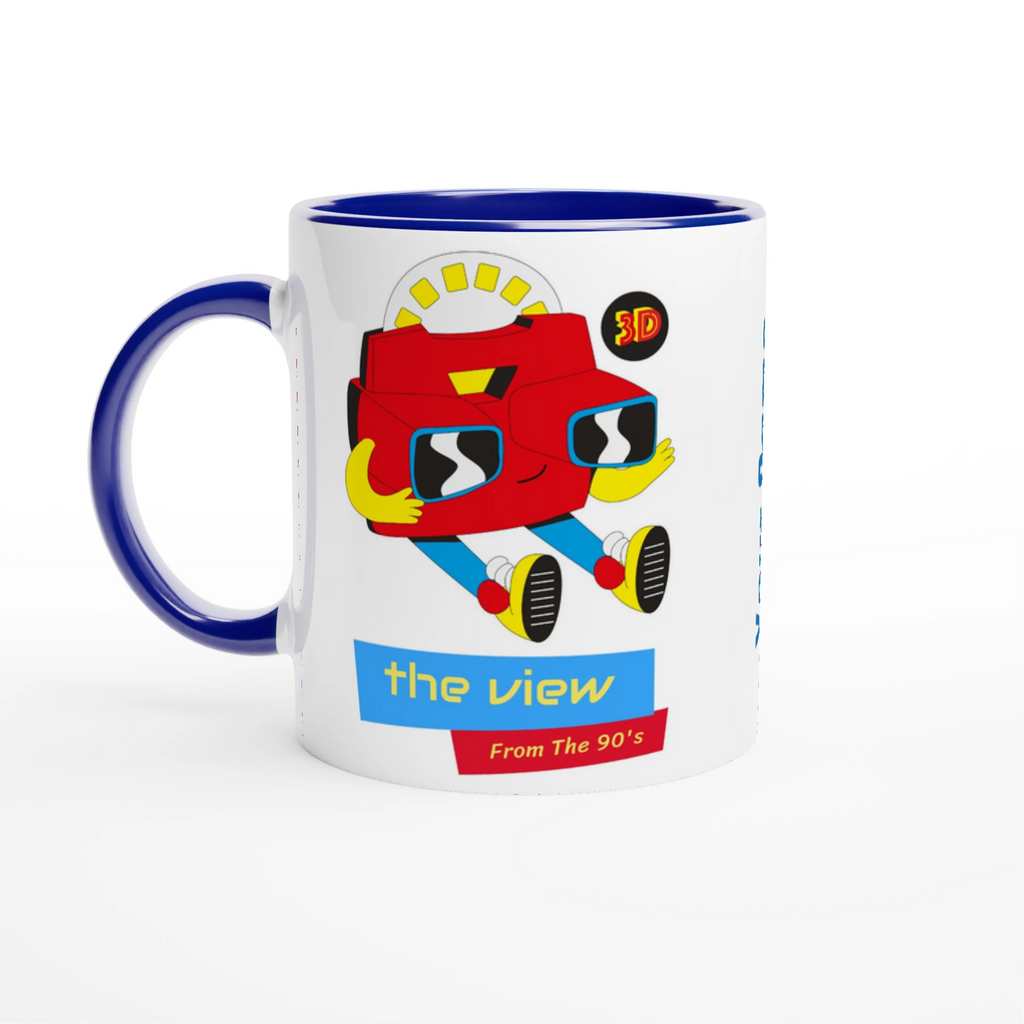 Personalised - The View From The 90's - White 11oz Ceramic Mug with Colour Inside Ceramic Blue Personalised 11oz Mug customise Globally Fulfilled personalise Retro