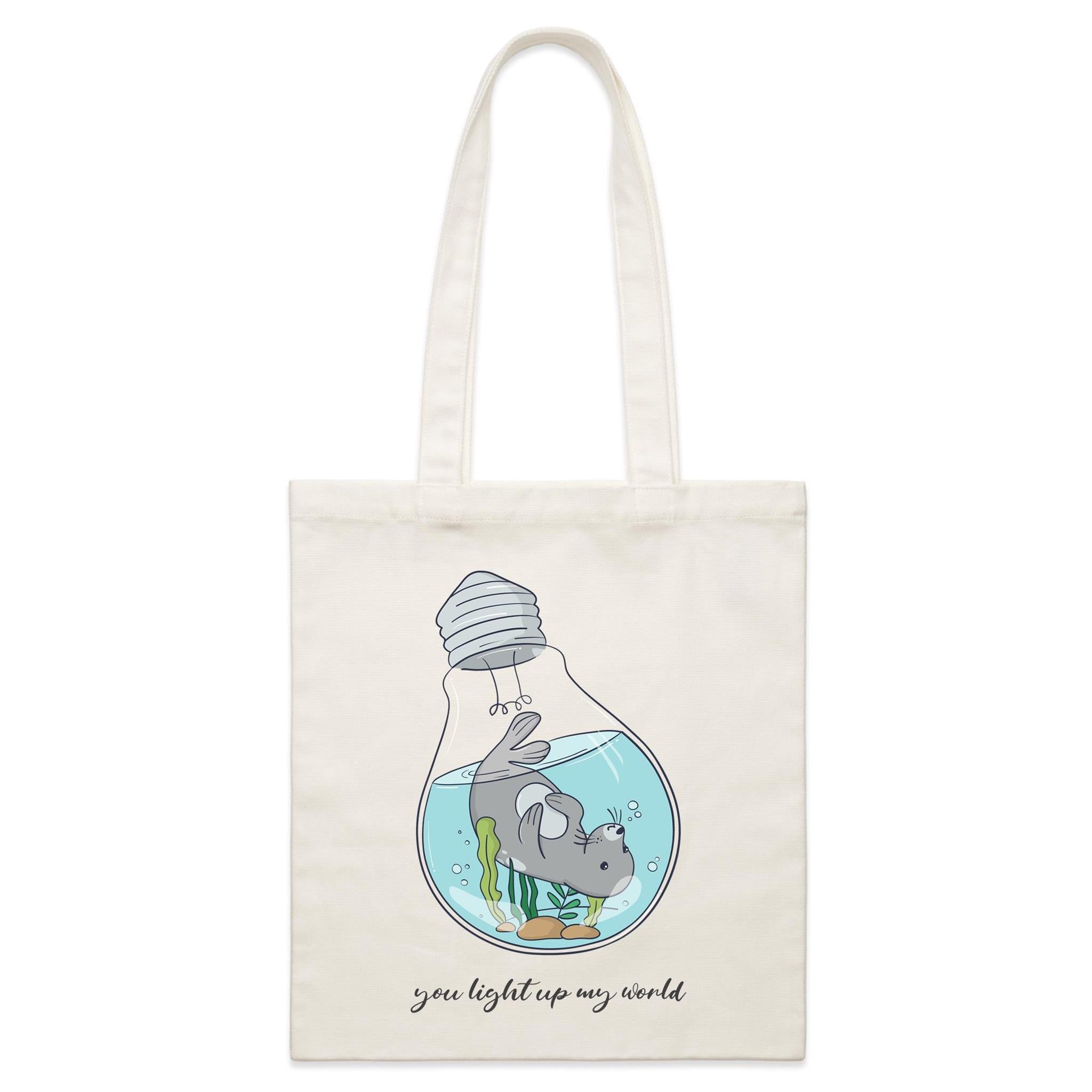 You Light Up My World, Seal - Parcel Canvas Tote Bag Default Title Small Tote Bag animal Printed In Australia