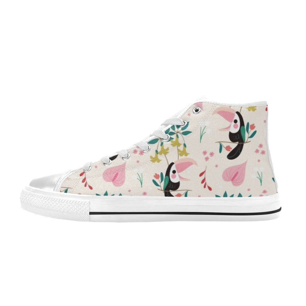 Toucans In Pink - Kids' High Top Canvas Shoes