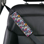 Graphic Flowers On Black Car Seat Belt Cover 7''x10'' (Pack of 2) Car Seat Belt Cover 7x10 (Pack of 2) Plants Printed Offshore
