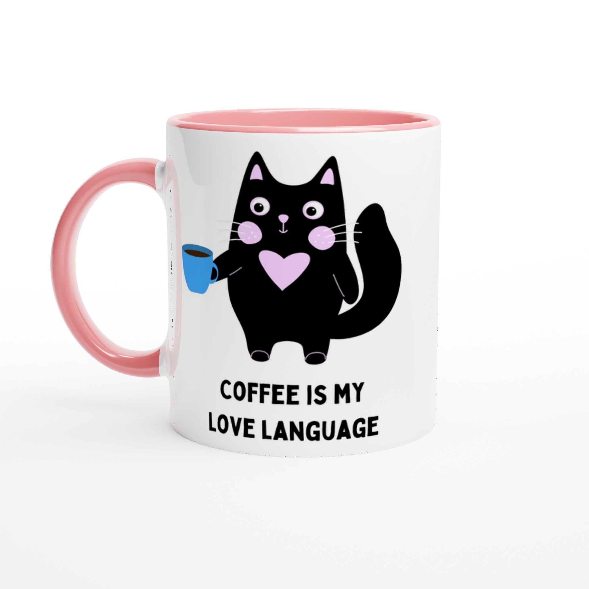 Coffee Is My Love Language - White 11oz Ceramic Mug with Colour Inside Ceramic Pink Colour 11oz Mug animal coffee Globally Fulfilled love