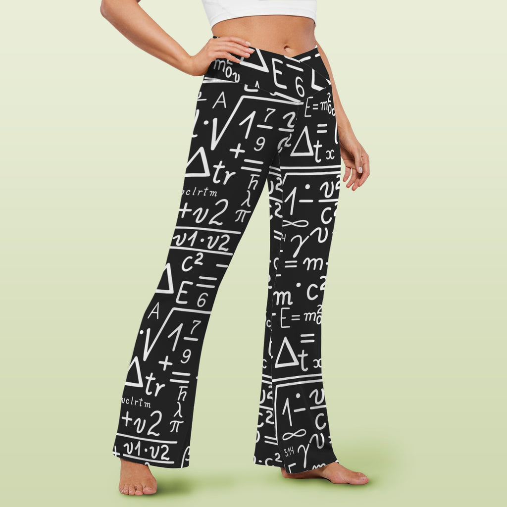 Mathematics High Waist Crossover Tummy Control Flare Leggings High Waist Flare Leggings Maths Printed Offshore