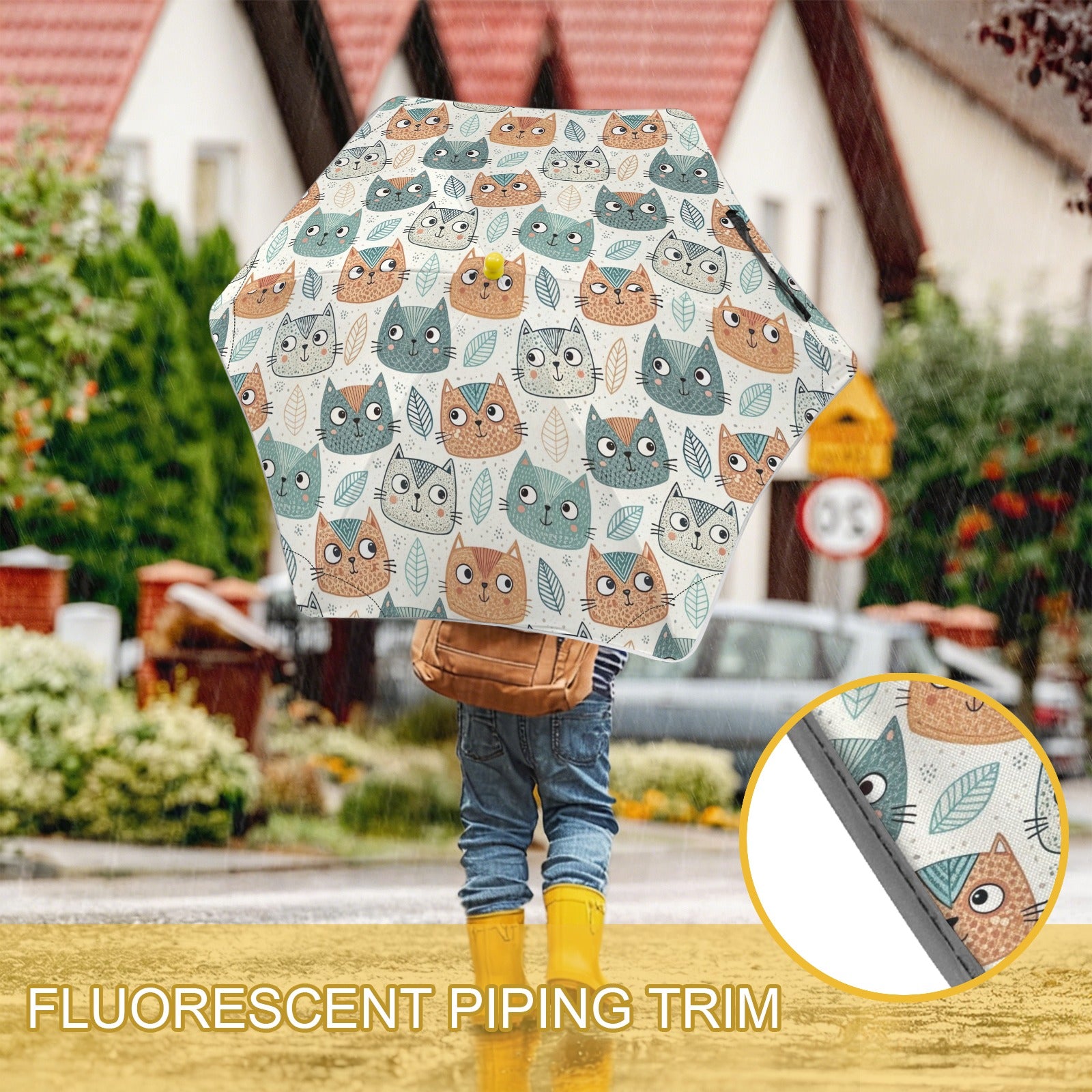Cute Cat Faces Kids Safe Round Corner Umbrella Kids Safe Round Corner Umbrella animal Printed Offshore