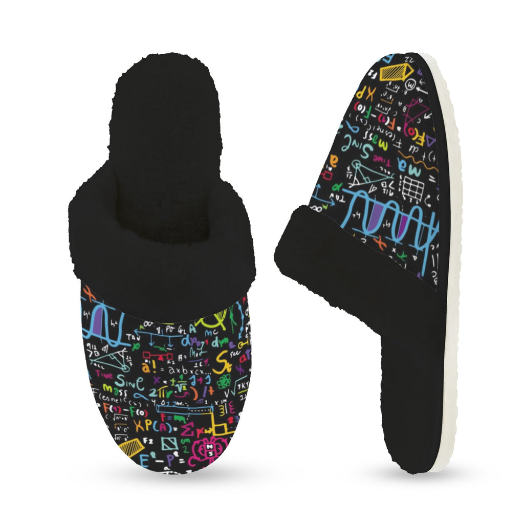 Colourful Maths Formulas Women's Fur Trim Thick-Sole Indoor Slippers Women's Fur Trimmed Slippers Maths Printed Offshore