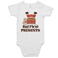 But First Presents - Baby Bodysuit White Baby Christmas Bodysuit Christmas Printed In Australia