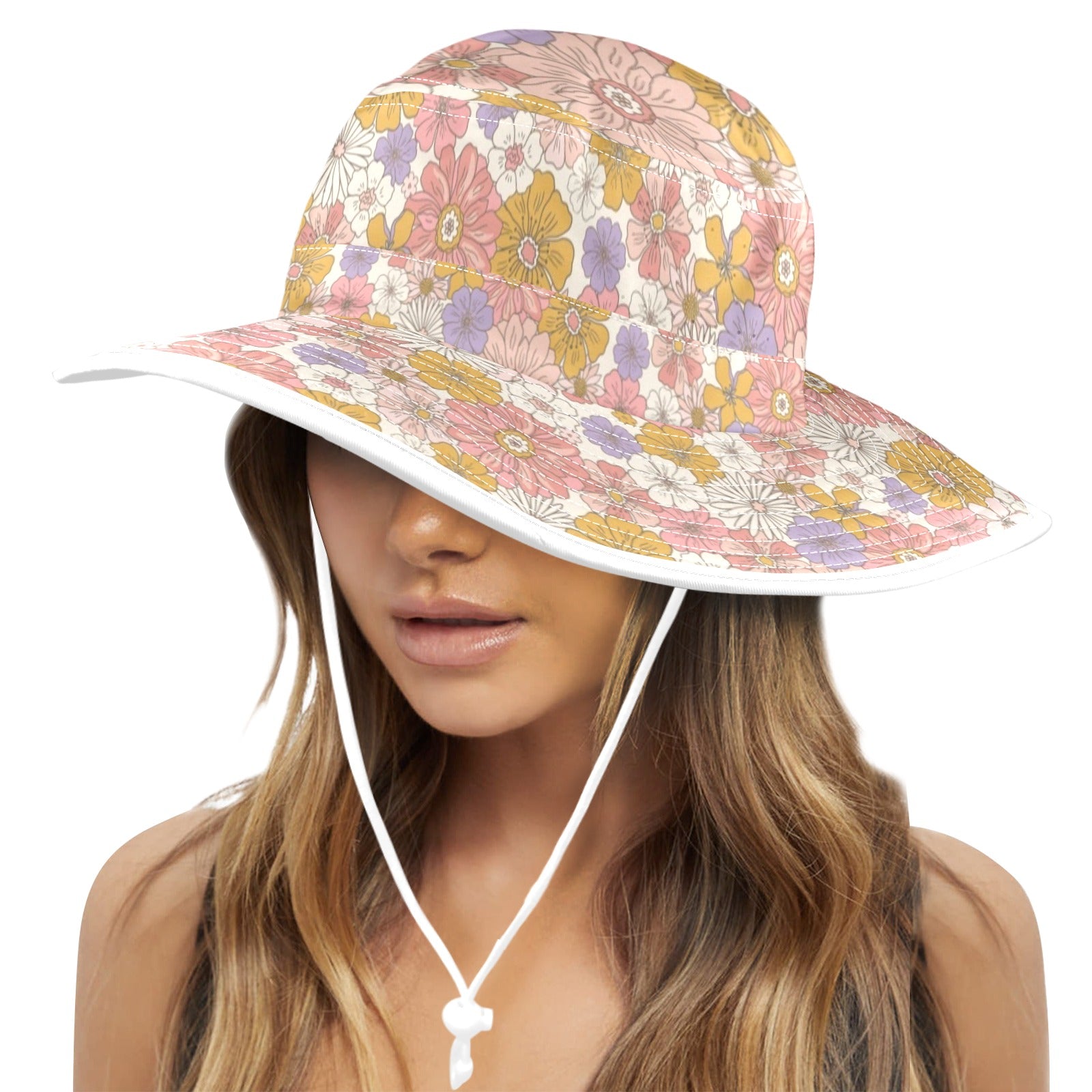 Faded Floral Wide Brim Bucket Hat Wide Brim Bucket Hat Plants Printed Offshore