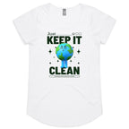 Earth, Just Keep It Clean - Womens Scoop Neck T-Shirt White Womens Scoop Neck T-shirt Environment Printed In Australia