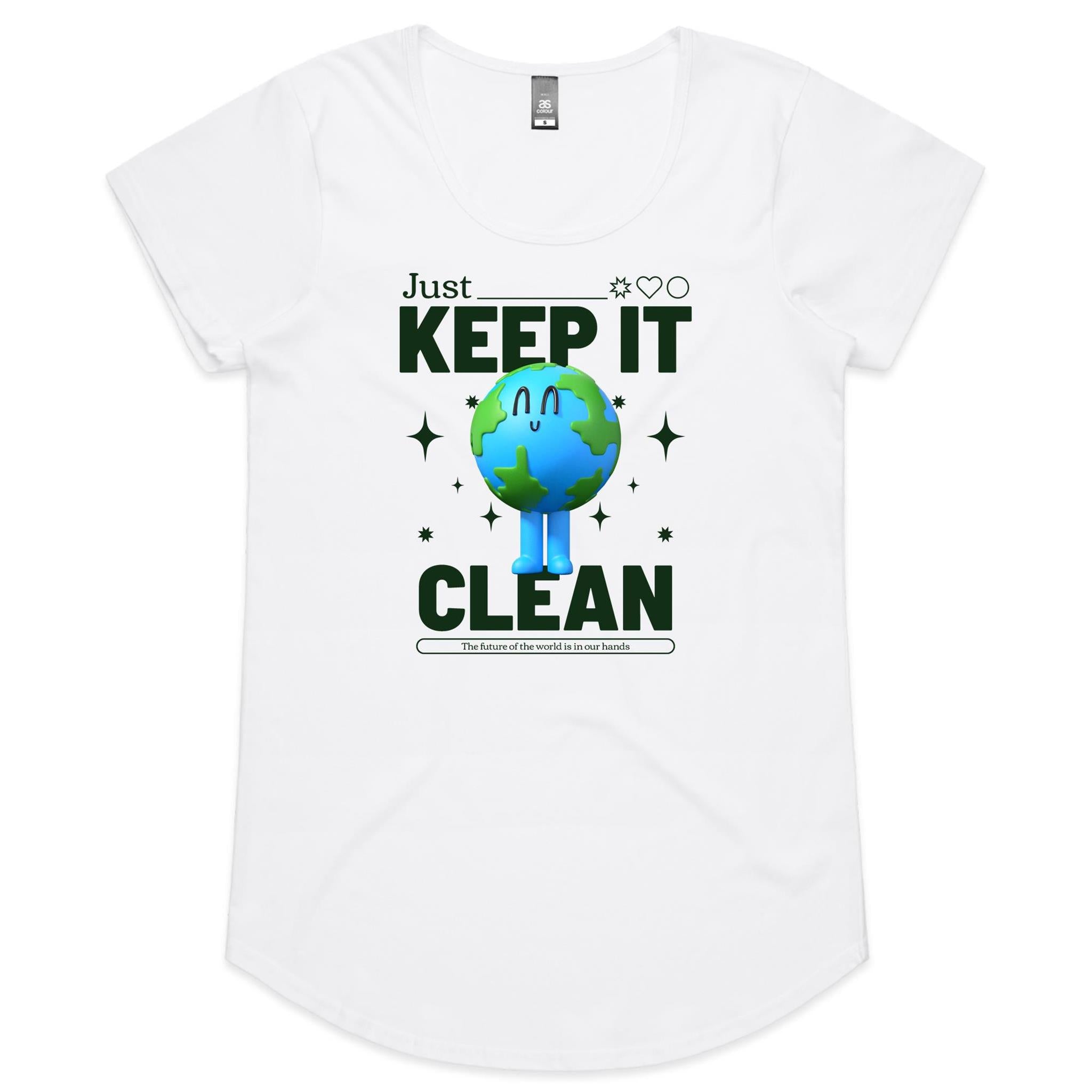 Earth, Just Keep It Clean - Womens Scoop Neck T-Shirt White Womens Scoop Neck T-shirt Environment Printed In Australia