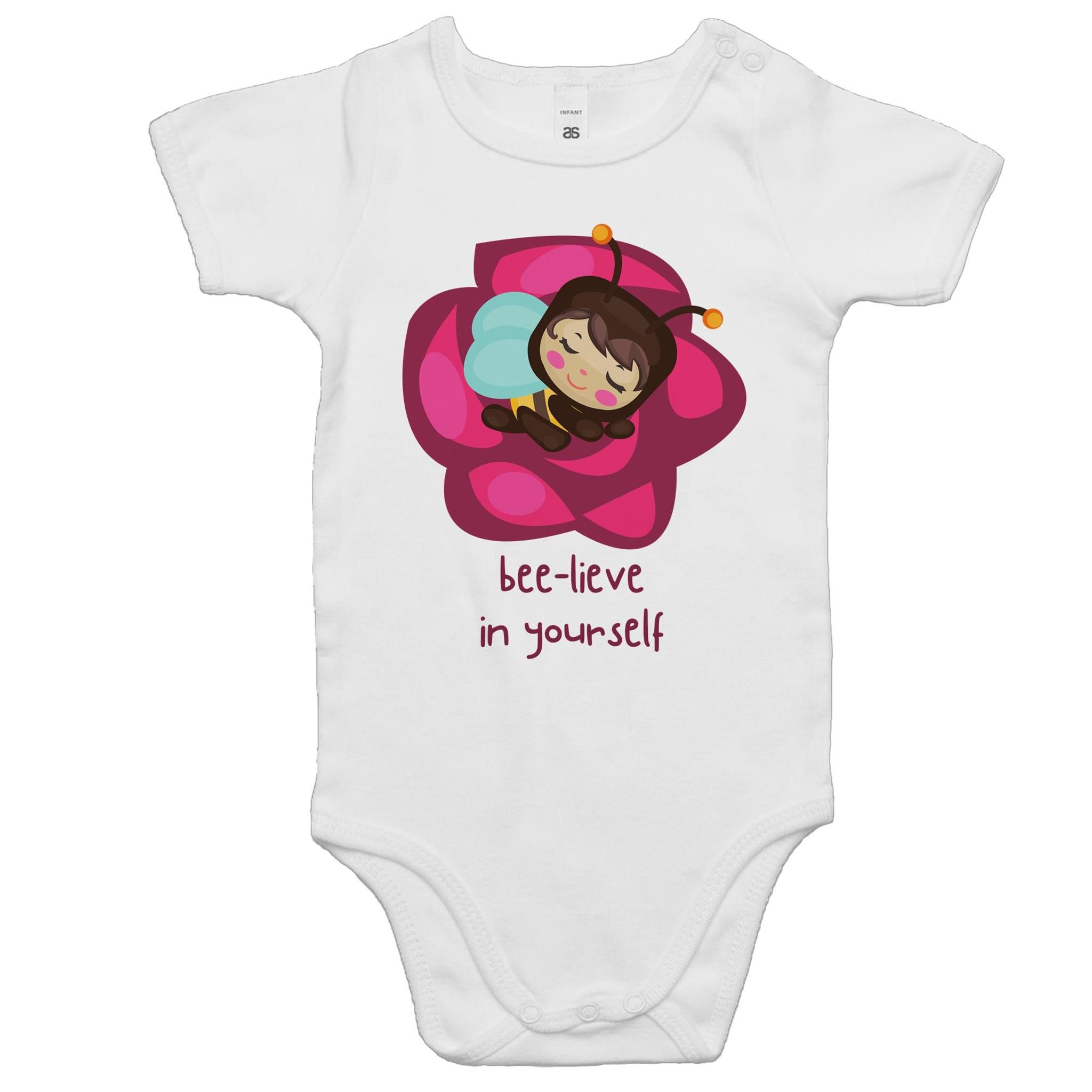 Bee-lieve In Yourself - Baby Bodysuit White Baby Bodysuit Printed In Australia
