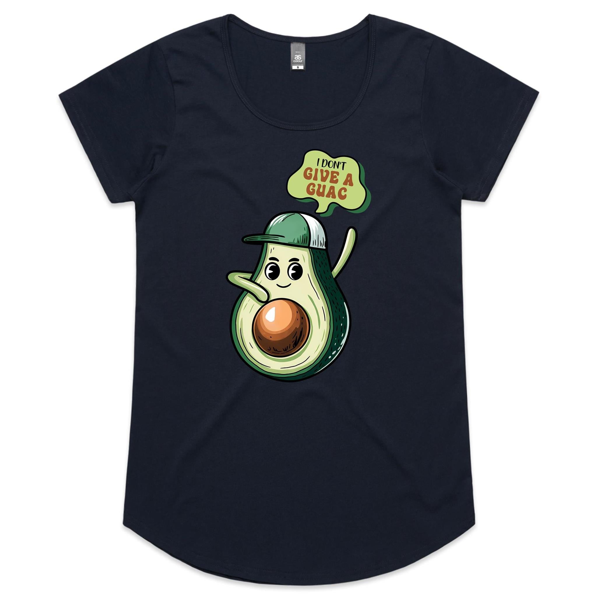 Avocado, I Don't Give A Guac - Womens Scoop Neck T-Shirt Navy Womens Scoop Neck T-shirt Food Printed In Australia