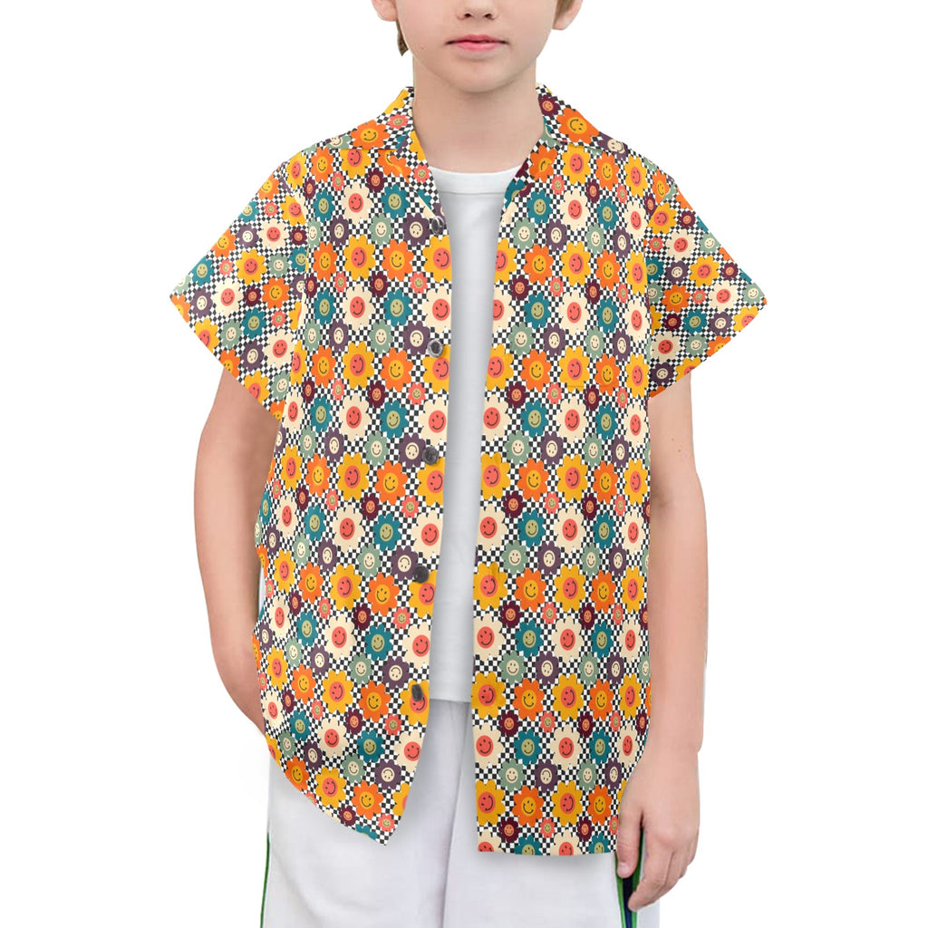 Happy Retro Flowers - Senior Kids Hawaiian Shirt