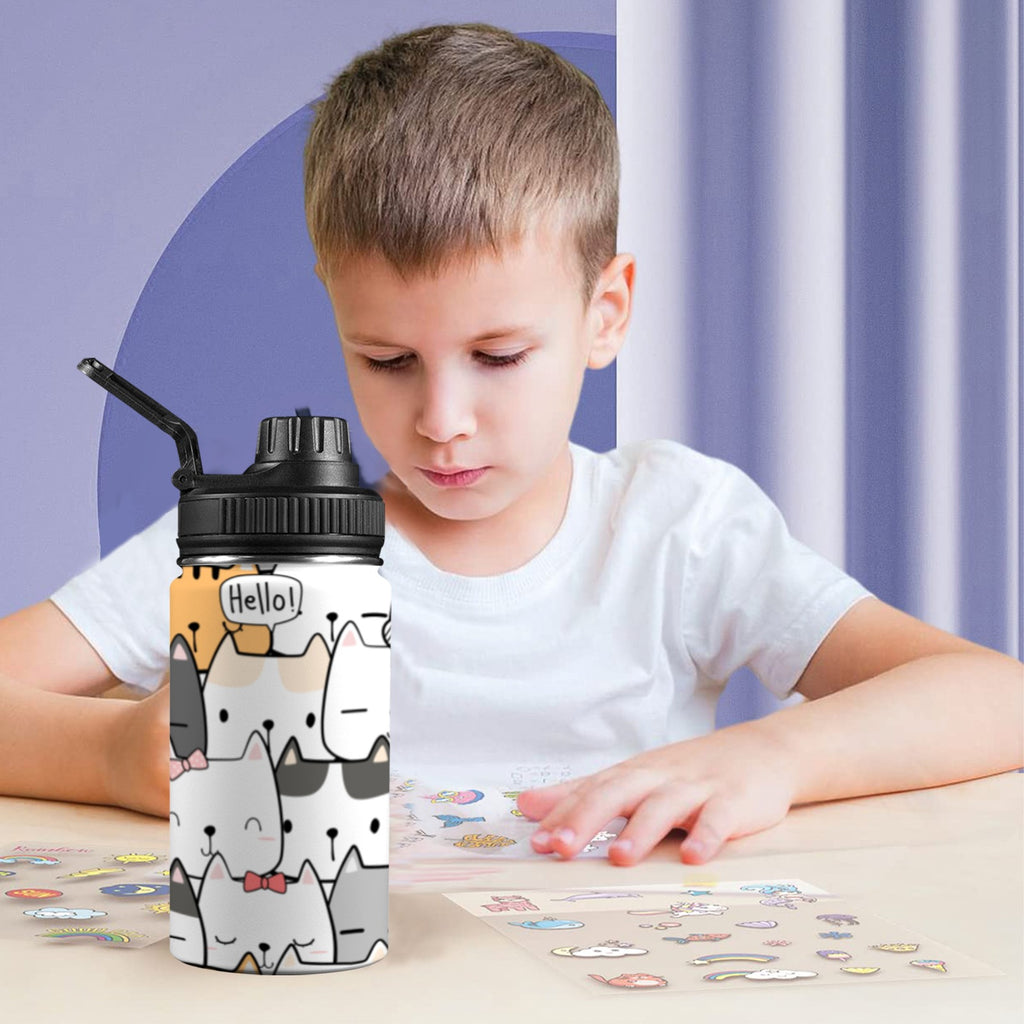 Cat Hello Kids Water Bottle with Chug Lid (12 oz) Kids Water Bottle with Chug Lid animal Printed Offshore