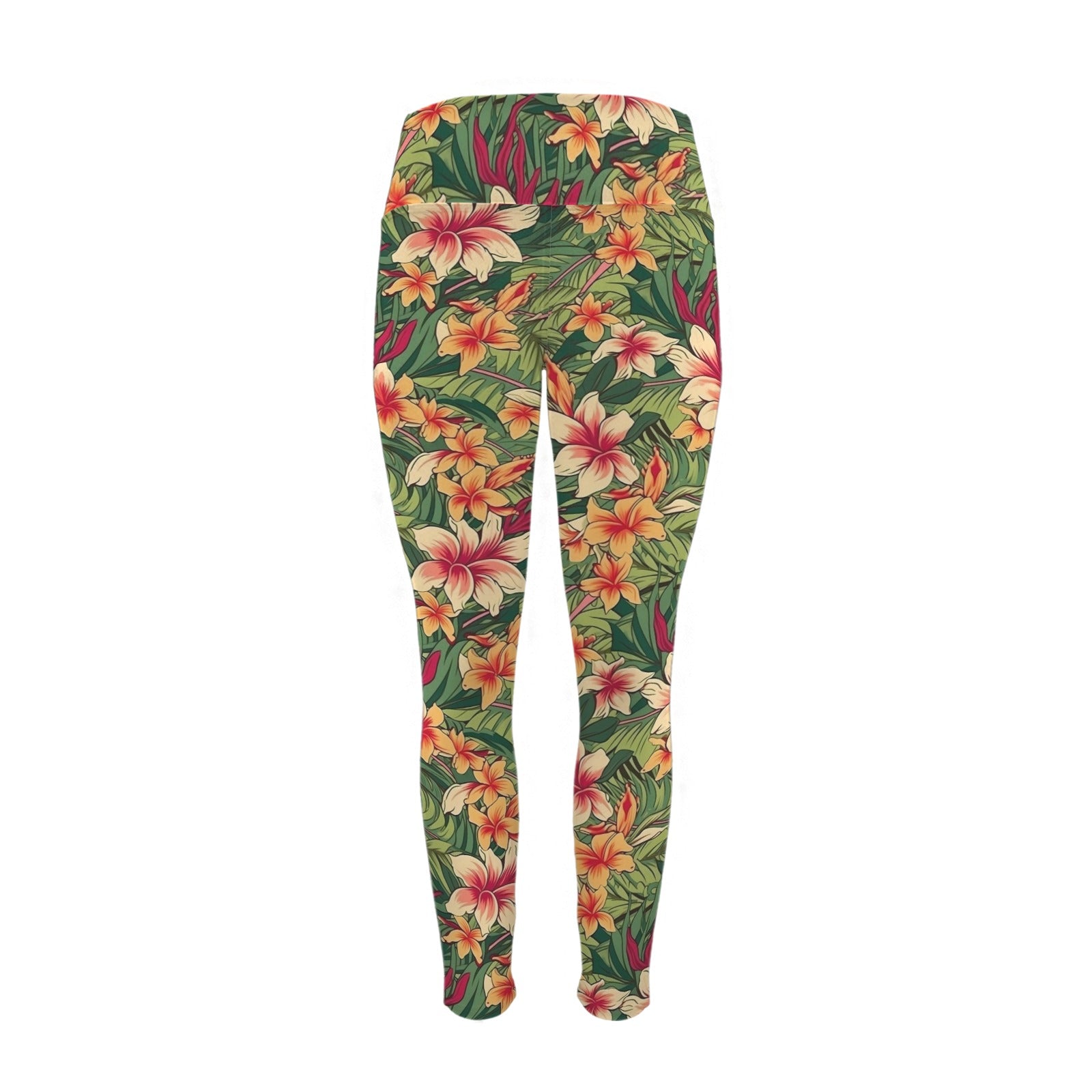 Vintage Hawaiian Flowers - Women's High Waist Pockets Yoga Leggings
