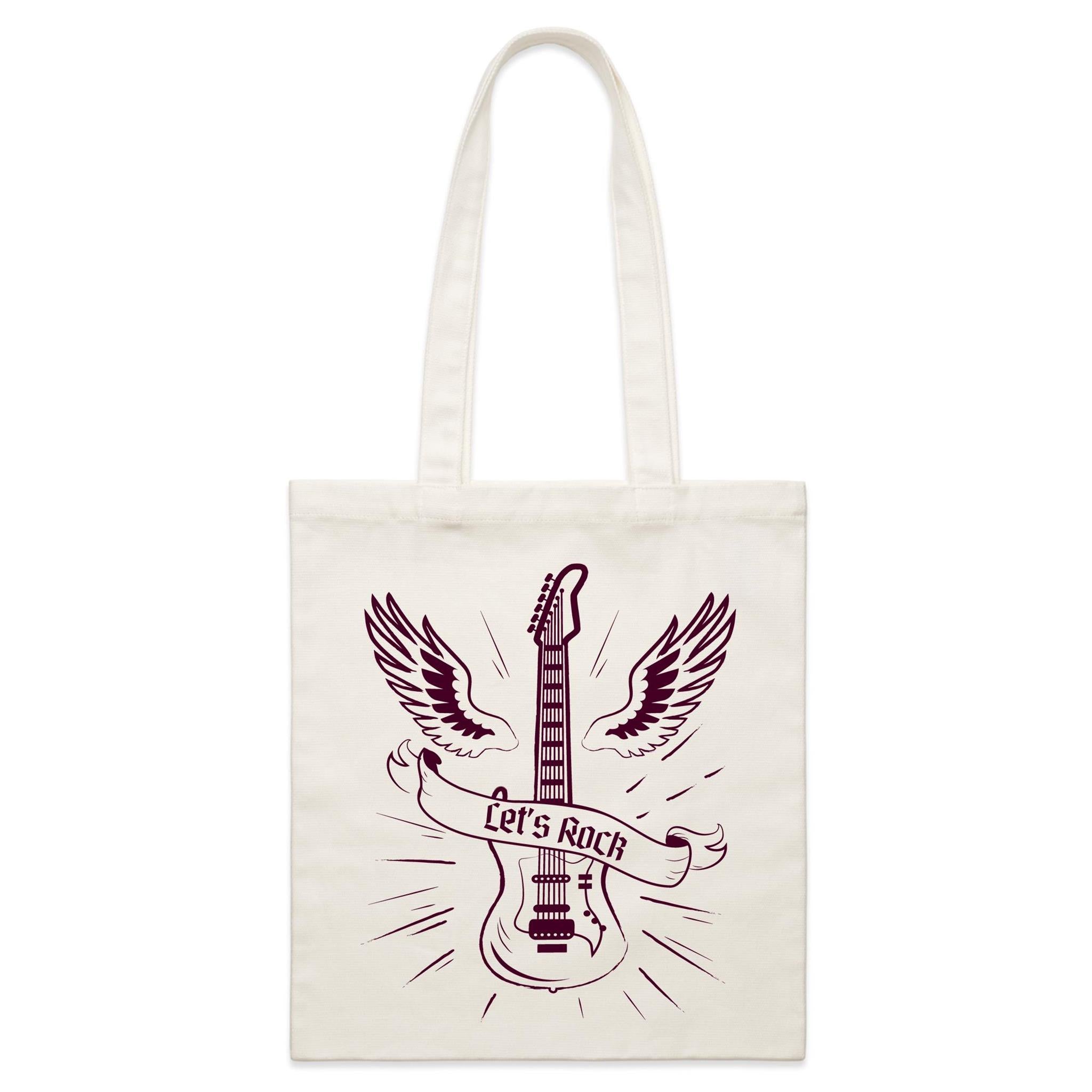 Let's Rock, Guitar - Parcel Canvas Tote Bag Default Title Small Tote Bag Music Printed In Australia