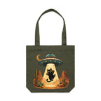 Black Cat Alien UFO Abduction Canvas Tote Bag