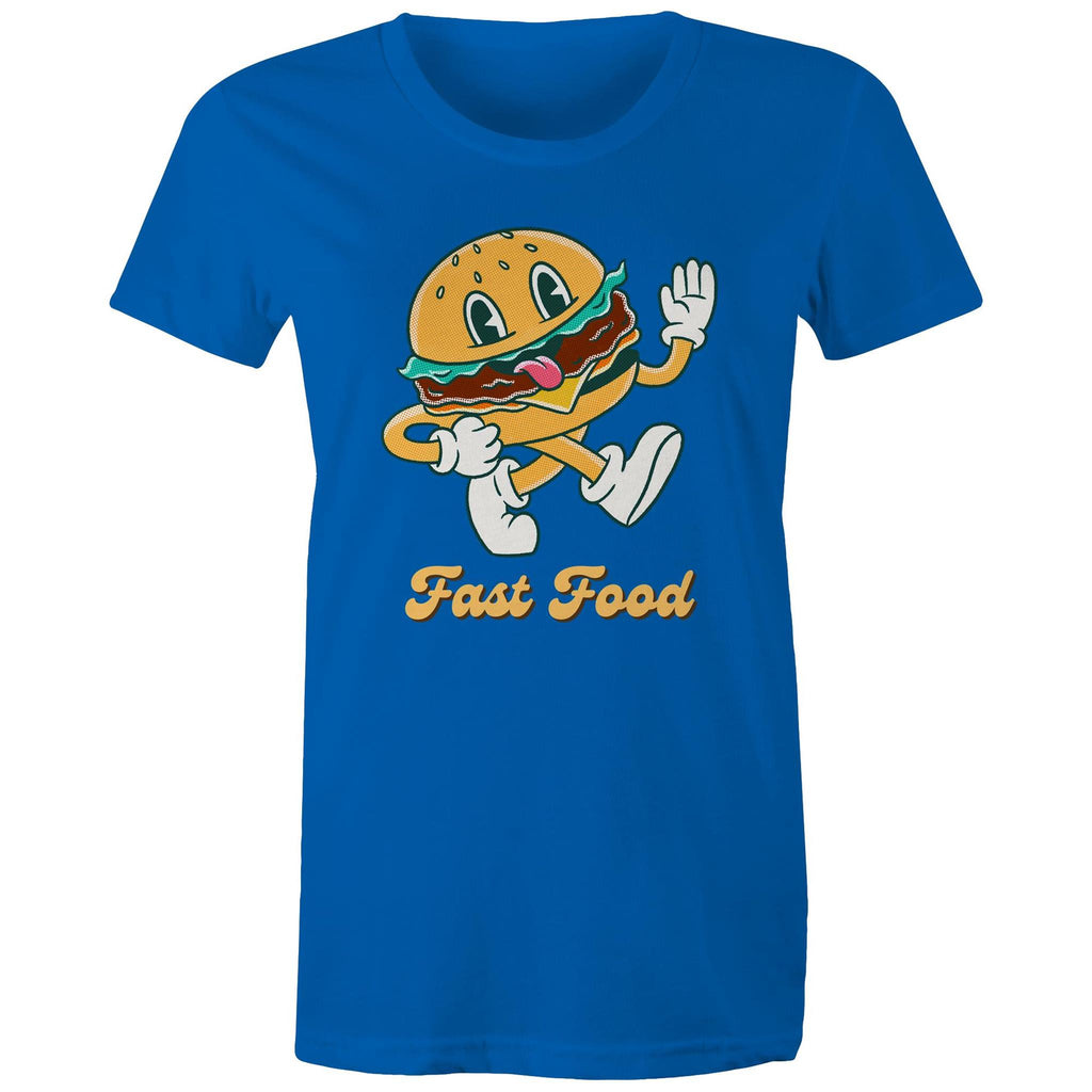 Fast Food, Hamburger - Womens T-shirt Bright Royal Womens T-shirt Food Printed In Australia