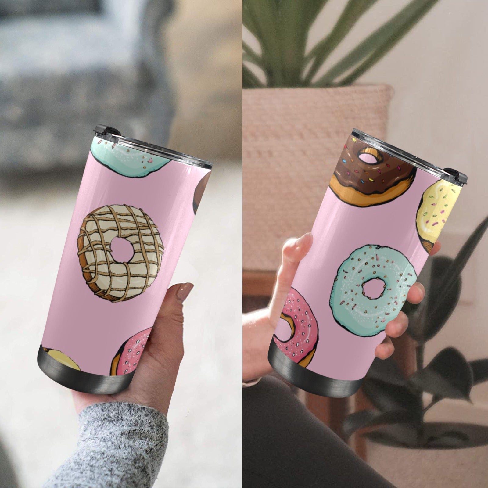 Doughnuts - 20oz Mobile Tumbler with Lid (Black Lock) 20oz Travel Mug Food Printed Offshore