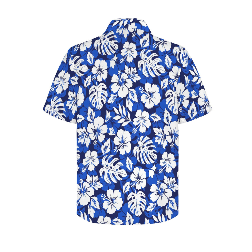 Blue Hawaiian Floral Men's Short Sleeve Hawaiian Shirt Men's Hawaiian Shirt (New) Plants Printed Offshore Surf